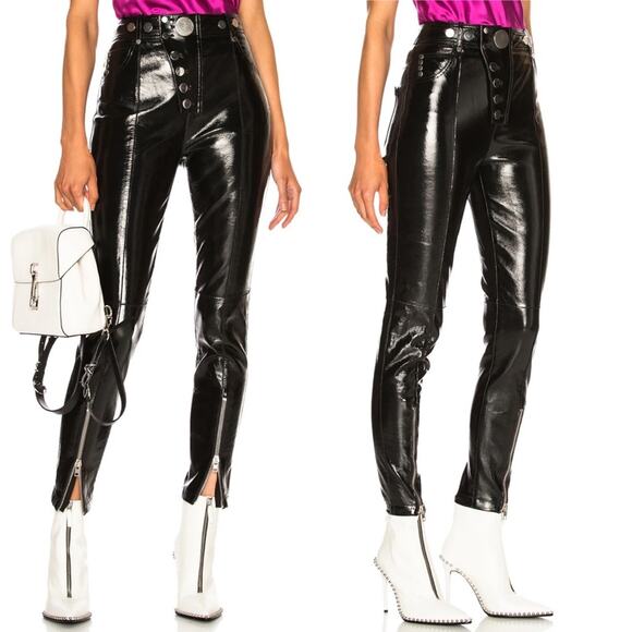 Alexander Wang Snap-Detailed Patent Leather Skinny Pants in Black - Picture 4 of 12